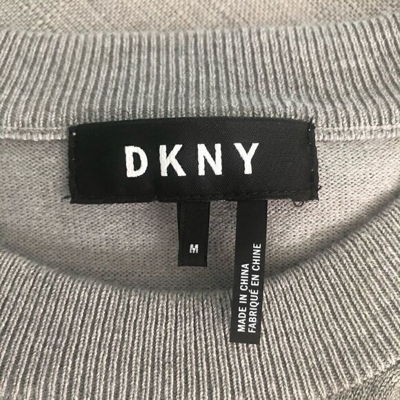 DKNY Crew Sweater with Fabric Sleeves Gray size Medium - Picture 2 of 5